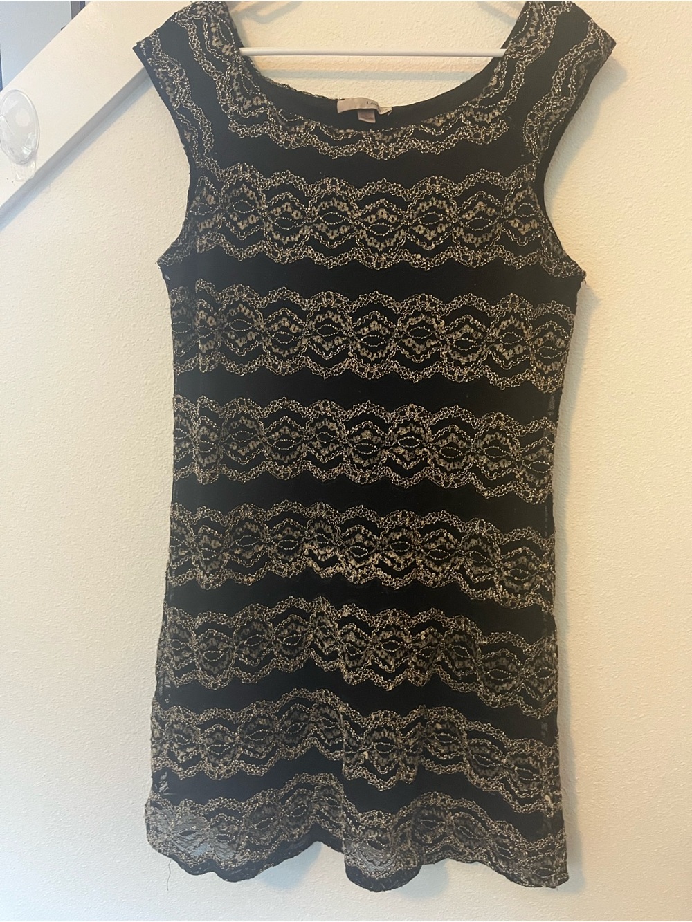 Black and Gold Lace-Effect Midi Dress